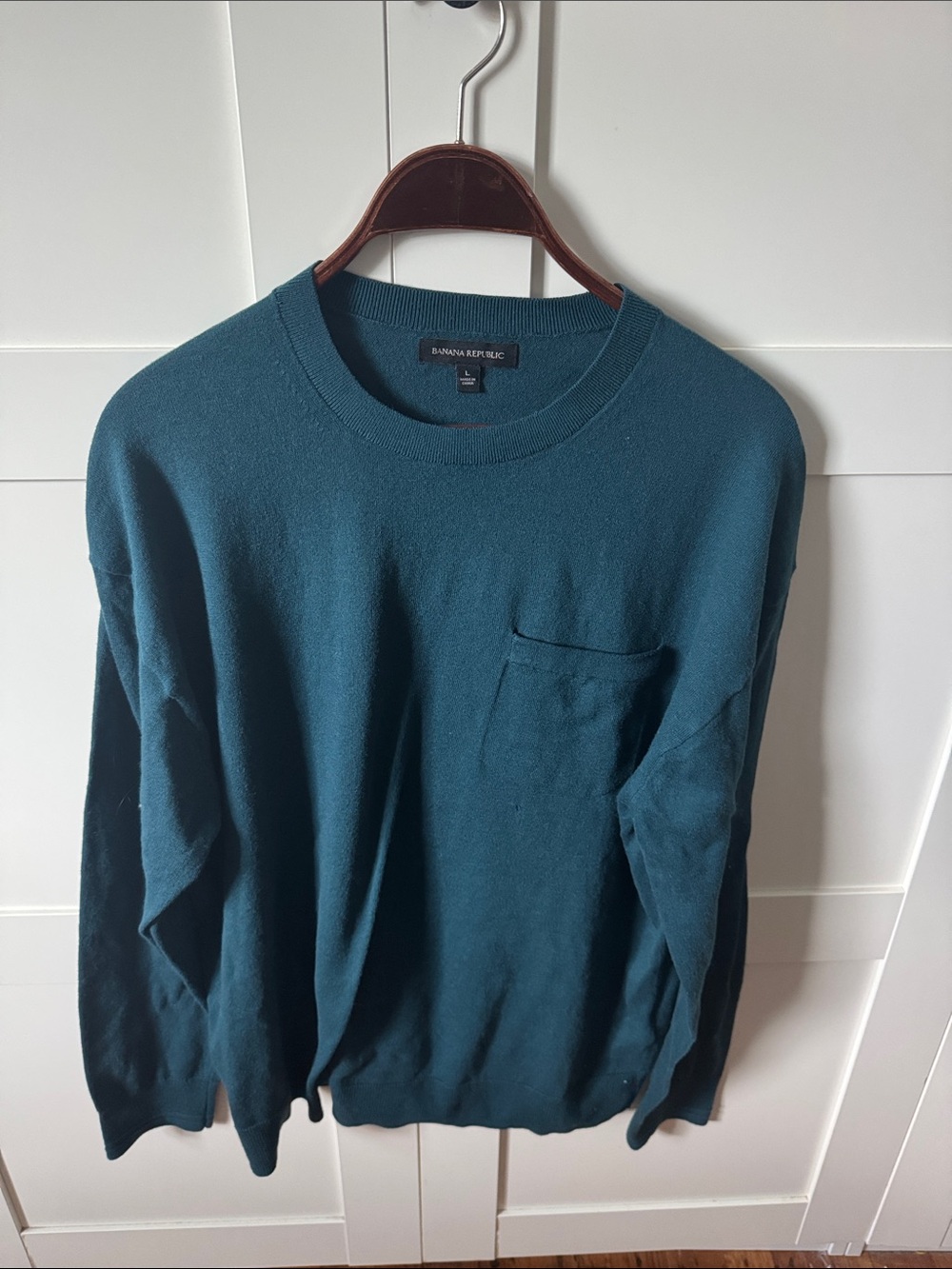 Banana Republic Men's Teal Crewneck Sweater with Chest Pocket